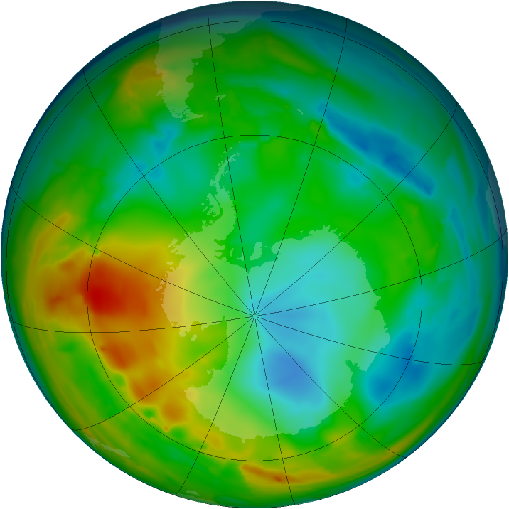 Antarctic ozone map for 23 July 2010